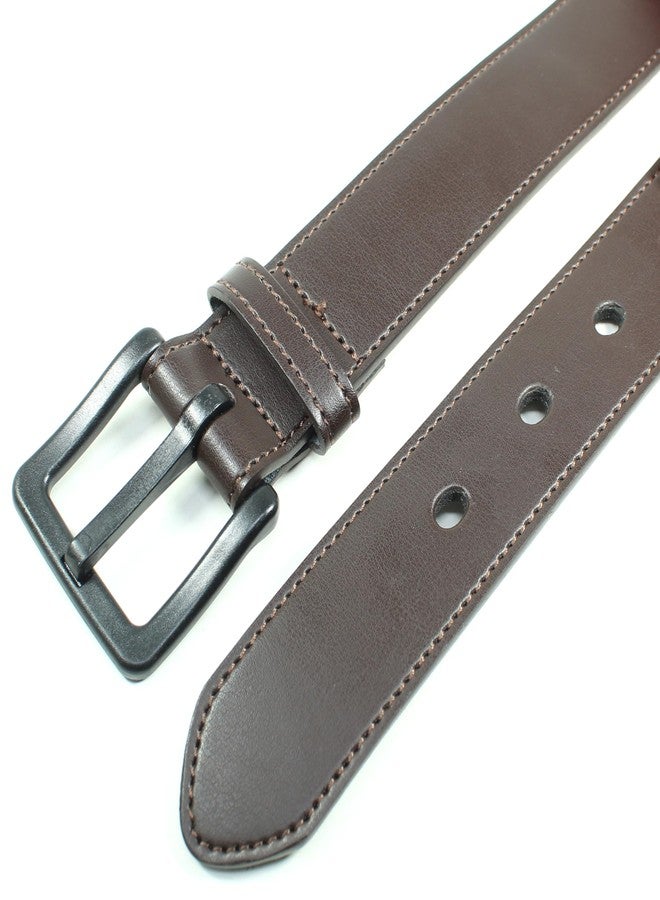 BC Belts Mens Metal Free Leather Belt with Stitched Edge and Plastic Buckle- Hypoallergenic No Nickel and TSA Approved (Brown-M) - Image 3